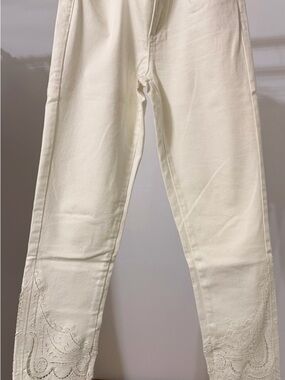 Marchesa Cream Embroidered Hem Skinny Jeans